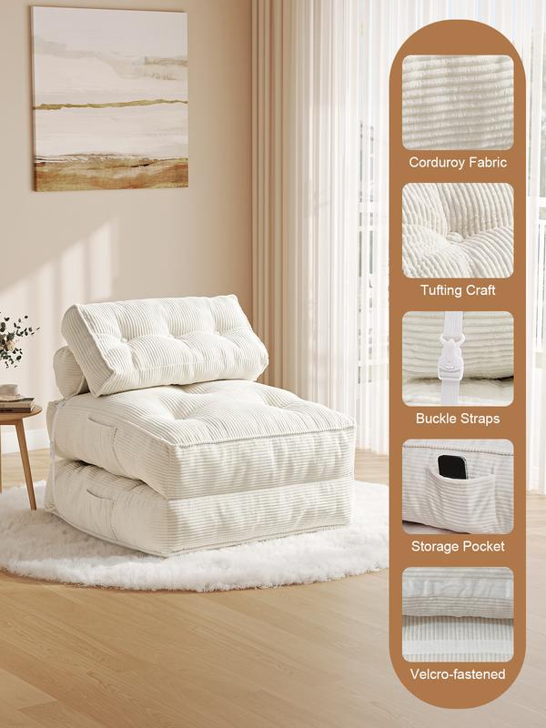 Sofá cama plegable con almohada, sillón convertible con respaldo, sillón cama plegable portátil de pana, cómodo sofá de suelo para sala de estar, individual