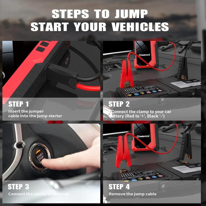 Arrancador portátil para coche de 6400 mAh/8000 mAh con compresor de aire, carga USB rápida, múltiples protecciones de seguridad, incluye cables de arranque #GLOBAL PICKS