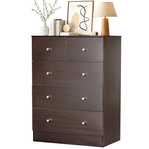 Cómoda rosa de 5 cajones para dormitorio, cómoda moderna de madera, cómodas rosas para dormitorio de niñas, dispositivo antivuelco, tirador de metal oro rosa, sala de estar, recibidor, pasillo, oficina