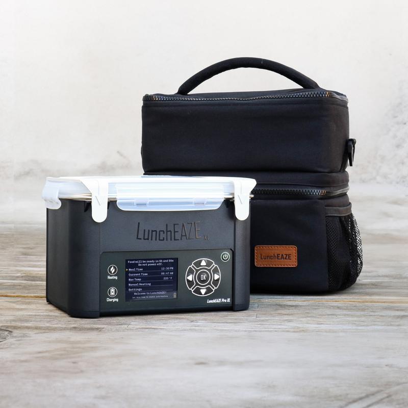 Fiambrera térmica inalámbrica – Funciona con pilas, capacidad para 6 tazas, temperatura máxima de 104 °C (220 °F), calentamiento automático programable, bolsa isotérmica incluida.