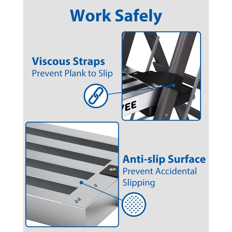 Plataforma de andamio telescópica de 6 a 9 pies, plataforma de trabajo ajustable de aluminio con superficie antideslizante y correas de seguridad, plataforma de escalera resistente para proyectos de construcción y del hogar.