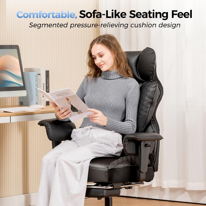 【Ofertas imperdibles】Silla de oficina grande y alta COMHOMA, soporta hasta 181 kg (400 lbs), silla ergonómica para juegos con cuero de lujo con relieve, reposapiés, reclinación de 150°, reposabrazos ajustables y respaldo con resortes ensacados.