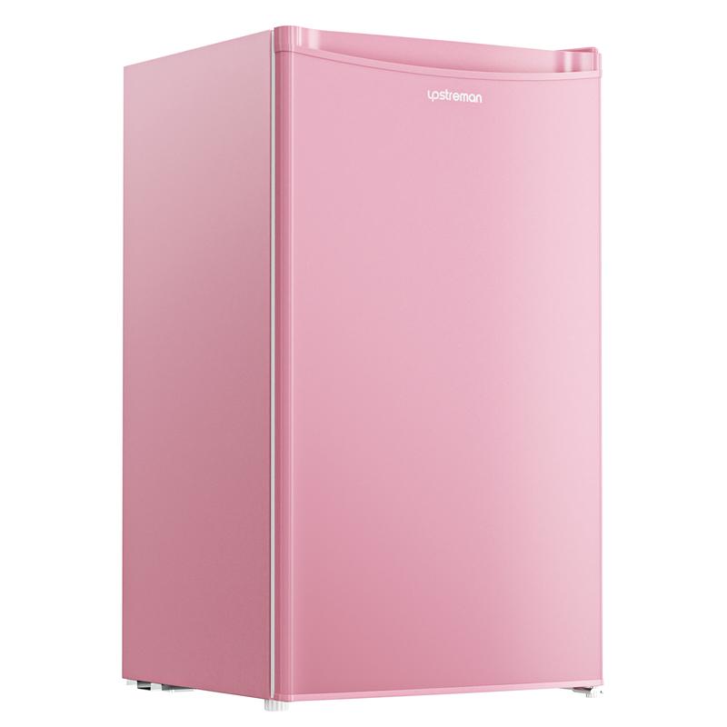 Mininevera Upstreman de 90 litros con congelador - Nevera de viaje compacta de una puerta, estantes de plástico, modelo BR321 de alta eficiencia, termostato ajustable, silenciosa, de bajo consumo energético para dormitorios, con un servicio al cliente fia