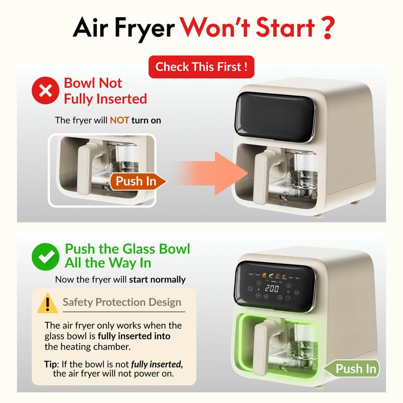 Freidora de aire de vidrio no tóxico de 4,2 cuartos de galón - Vidrio templado de 5 mm, tecnología Air Crisp de 400 °F, apta para lavavajillas, olla multifuncional, electrodomésticos de cocina color marfil