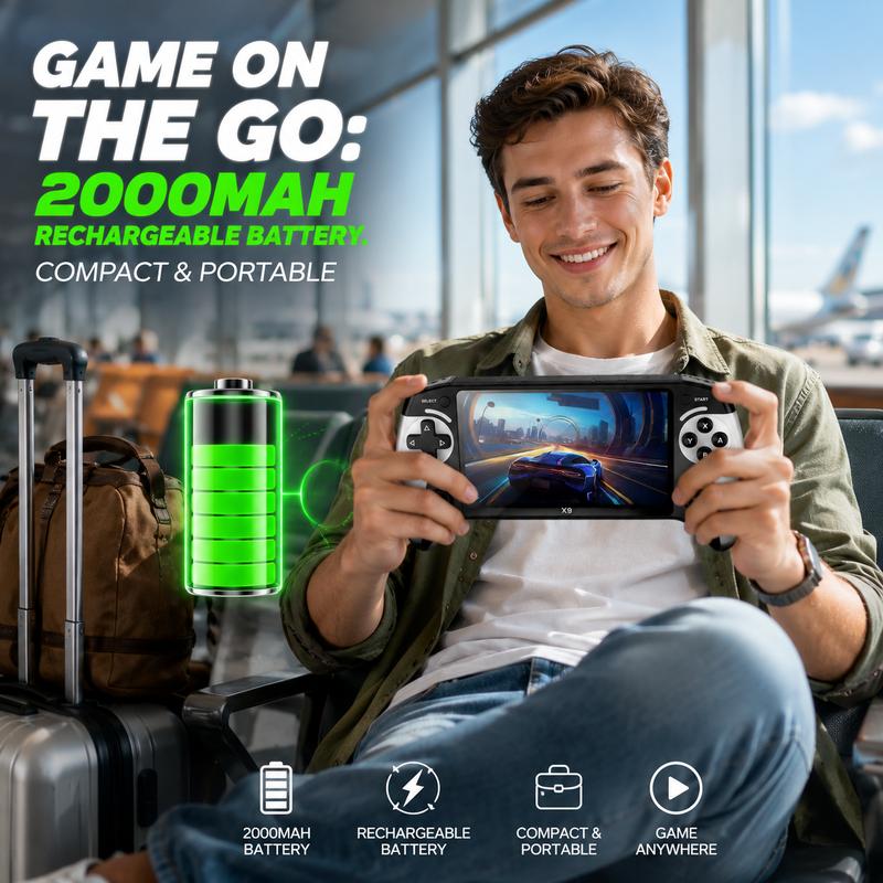 Consola de juegos portátil X9, pantalla HD de 5,5 pulgadas, compatible con miles de juegos, ideal para juegos retro, relajación en casa, reuniones con amigos y como regalo perfecto para fiestas, vacaciones, familia, amigos, Navidad y San Valentín.