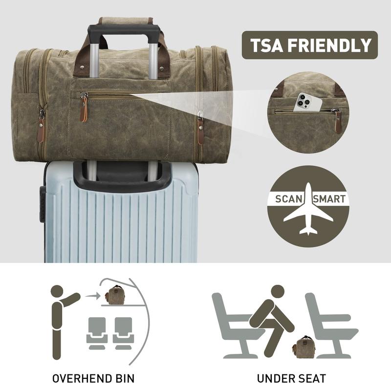 Bolsa de lona encerada vintage para hombre, grande, impermeable, de 50-60 litros, con detalles de cuero, expandible, ideal para viajar. Regalo para el Día del Padre. Ideas para regalos del Día del Padre. Regalo para papá.