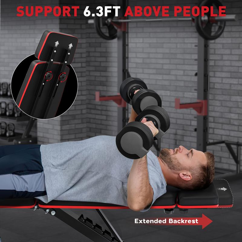 Banco de pesas plegable, capacidad de peso de 880 libras, disco de pesas no incluido, banco de entrenamiento para gimnasio en casa, banco para hacer ejercicio, equipo de entrenamiento de abdominales con inclinación y declinación, extensión de piernas y al
