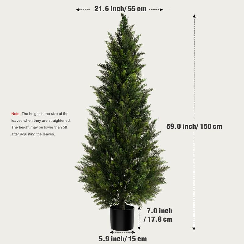 Paquete de 2 plantas artificiales de cedro y ciprés de 3/4/5 pies para decoración de patio, porche delantero, boj, Navidad.