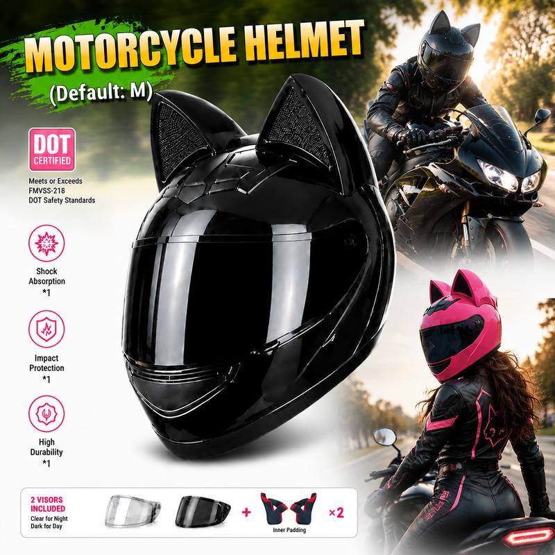 Casco de moto LeLW con orejas de gato, bonito casco integral para mujeres y hombres, casco de seguridad con certificación DOT, doble visera, forro extraíble y lavable, compatible con Bluetooth, sistema de ajuste regulable, incluye bolsa para el casco.