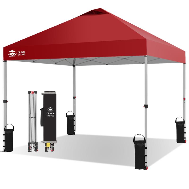 Toldo plegable CROWN SHADES de 10x10 pies, toldo con cierre central patentado de un solo empujón, bolsa de almacenamiento de nuevo diseño, 8 estacas, 4 cuerdas, decoración para el hogar, artículos esenciales para acampar, toldo para el jardín.