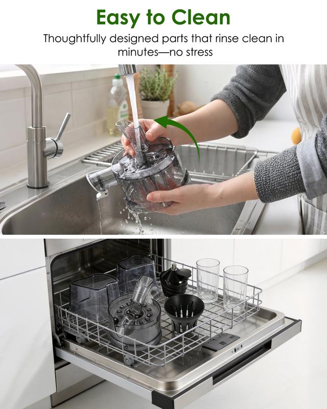 Licuadora de prensado en frío 3 en 1, boca de alimentación ancha de 18 cm, para frutas y verduras enteras, sorbetes y leches vegetales, fácil de limpiar, gran capacidad de 355 ml.
