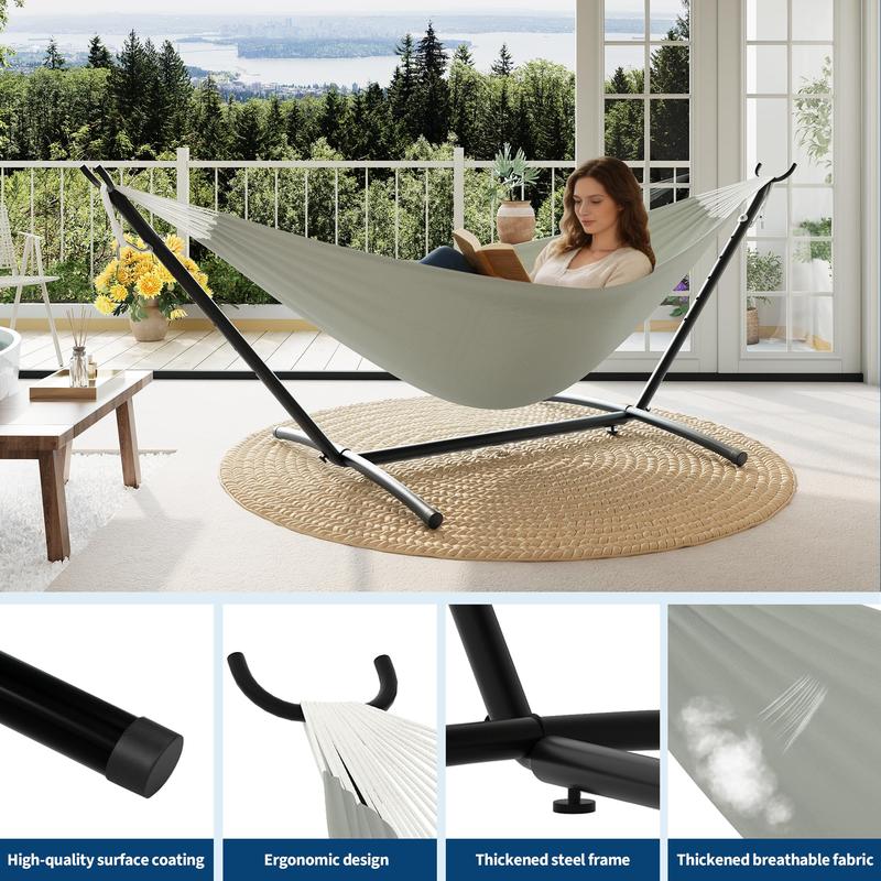 Hamaca portátil para 2 personas con soporte – Acero resistente, ahorra espacio para exteriores/patio, capacidad de 204 kg, bolsa de transporte