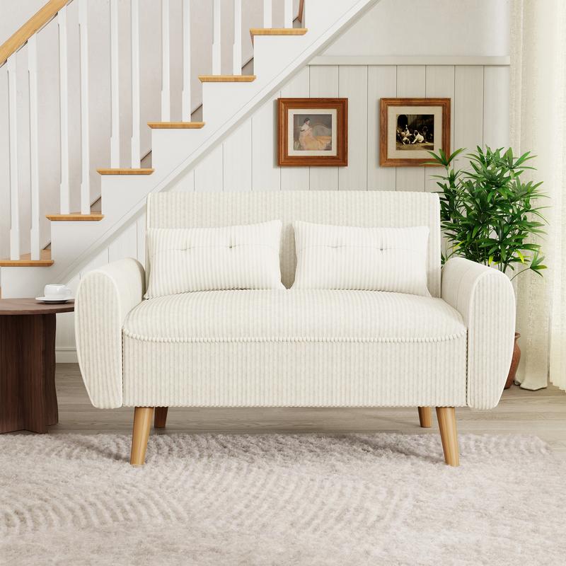 Sofá cama Walsunny Chaise Lounge, sofá de dos plazas moderno y pequeño, sofá diván modular de lujo en tela de lino con cojines de respaldo para sala de estar, apartamento, conjunto de sofá seccional beige
