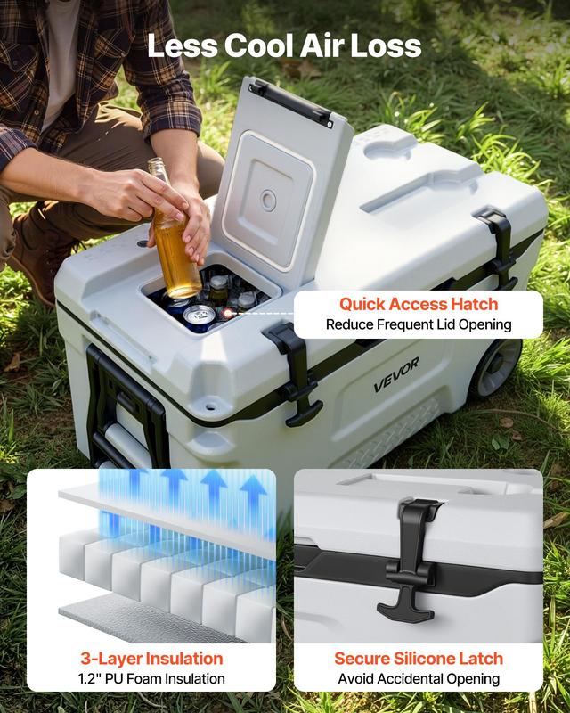 Nevera rígida VEVOR, 52 cuartos de galón, portátil con ruedas, resistente a fugas, mantiene el contenido frío durante 48 horas, con aislamiento térmico para retención de hielo, ultraligera para picnics al aire libre, barbacoas y acampadas.