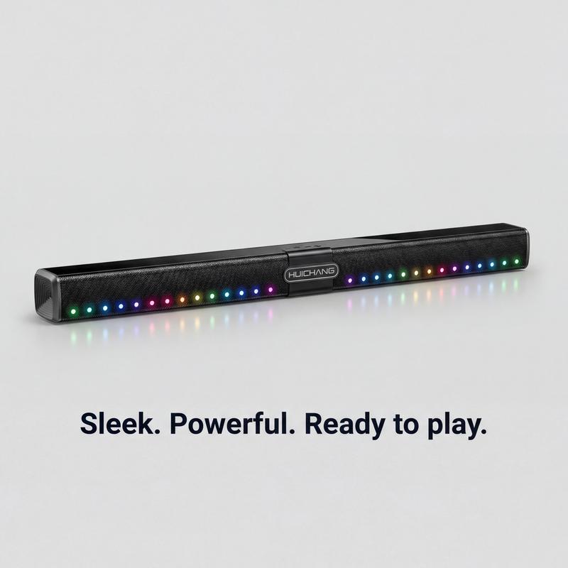 Barra de sonido RGB HUICHANG de 10 altavoces: diseño delgado de 88 cm (34,6") con Bluetooth 5.3 inalámbrico, potencia máxima de 300 W, graves profundos 9D, estéreo TWS, acabado en negro piano, entradas AUX/USB/coaxial, perfecta para cine en casa, TV, jueg