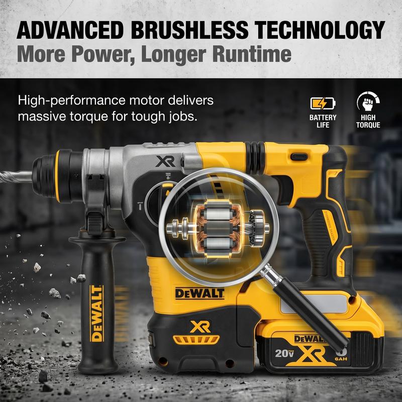 Taladro percutor rotativo Dewalt DCH273 de 20 V MAX | Martillo percutor inalámbrico sin escobillas para mejoras del hogar y proyectos de bricolaje | Herramienta potente y duradera