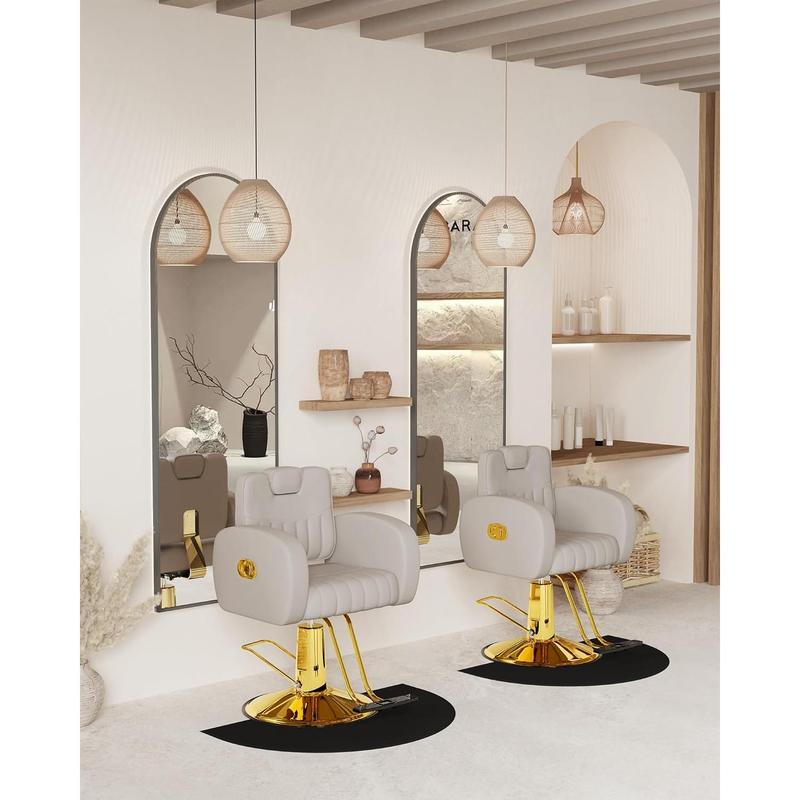 Silla de salón ergonómica dorada con cómodos cojines acolchados, silla de estilista resistente con estructura de acero, elegante silla de peluquería con tapicería de cuero, capacidad de peso de 200 kg (440 lbs).