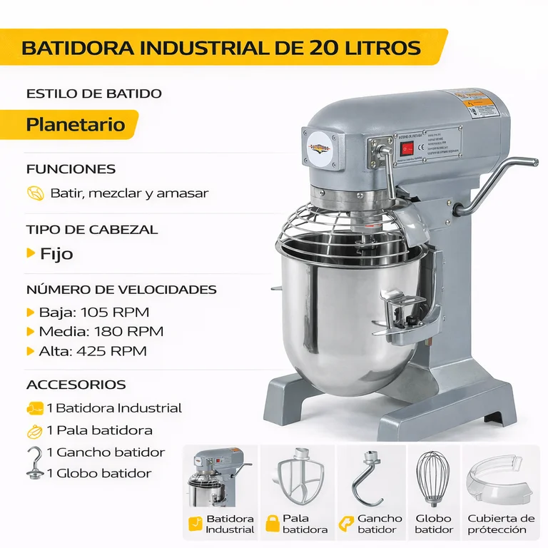 Batidora Industrial Gutstark 20lt Planetaria Pedestal 750w Accesorios