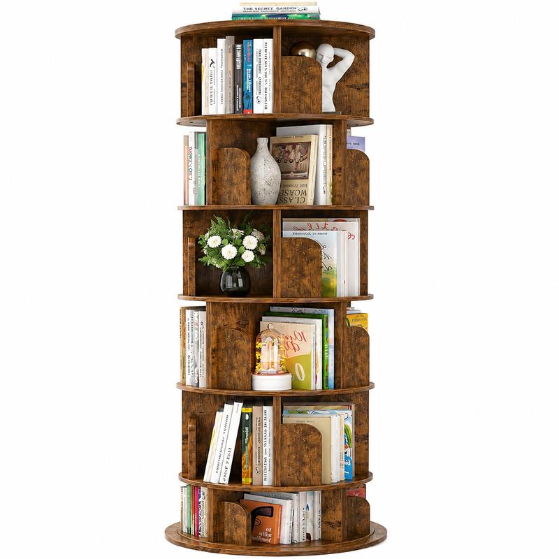 Estantería giratoria Homieasy de 4/5/6 niveles, torre de estantería giratoria de madera con exhibición de 360°, estantería de pie con almacenamiento, estantería giratoria de esquina para espacios pequeños, dormitorio, sala de estudio.