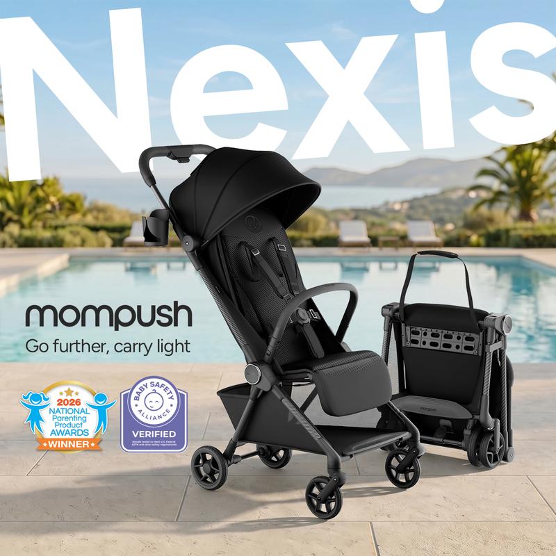 Cochecito de viaje Mompush Nexis Carbon, ultraligero (6,3 kg), compacto y apto para llevar en el avión, plegado automático en un segundo, reclinado completo con una sola mano, desde el nacimiento hasta los 22,7 kg, certificado por JPMA, color verde bosque