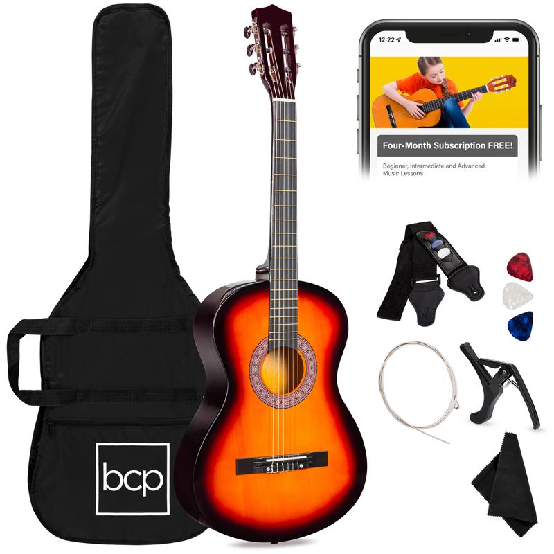 Kit de iniciación a la guitarra acústica para principiantes de 38 pulgadas con funda, correa y cuerdas.