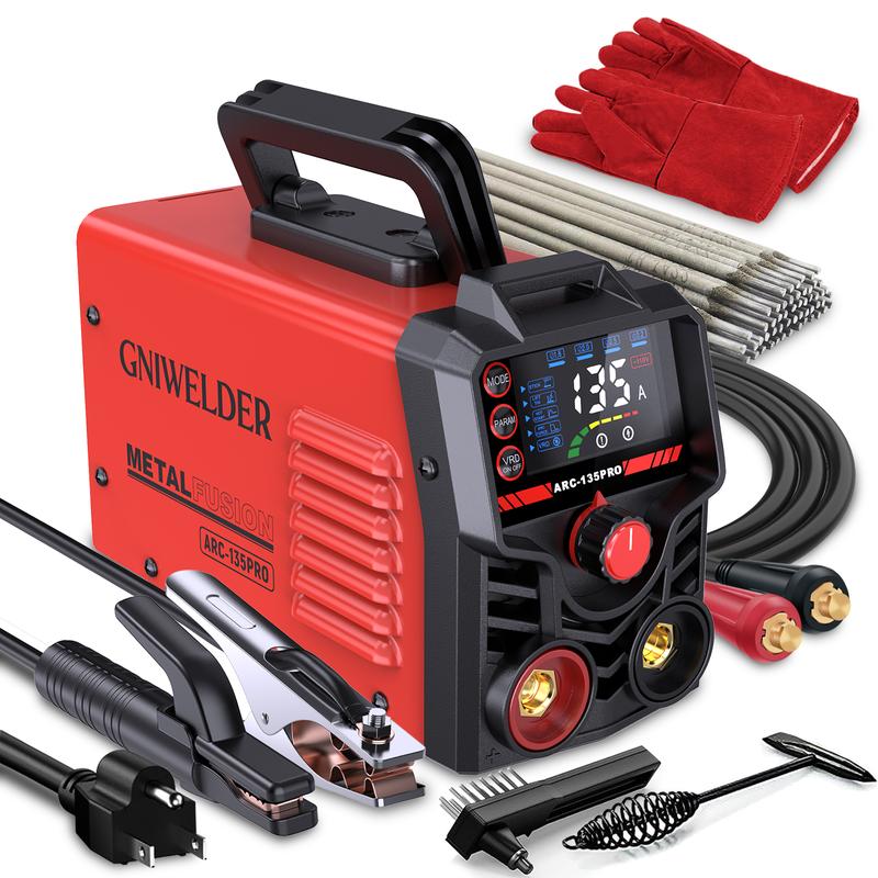 Soldadora de arco portátil GNIWELDER de 110 V, mini máquina de soldadura por arco con varillas de soldadura E6013, cable de alimentación de cobre puro, cables de soldadura de 2 m, gran pantalla LED, selección inteligente de varillas, arranque en caliente,