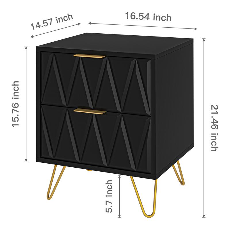2 mesitas de noche modernas de 2 cajones - Almacenamiento para dormitorio, exquisitas y duraderas mesitas de noche con patas de metal dorado, muebles para sala de estar, muebles para habitación