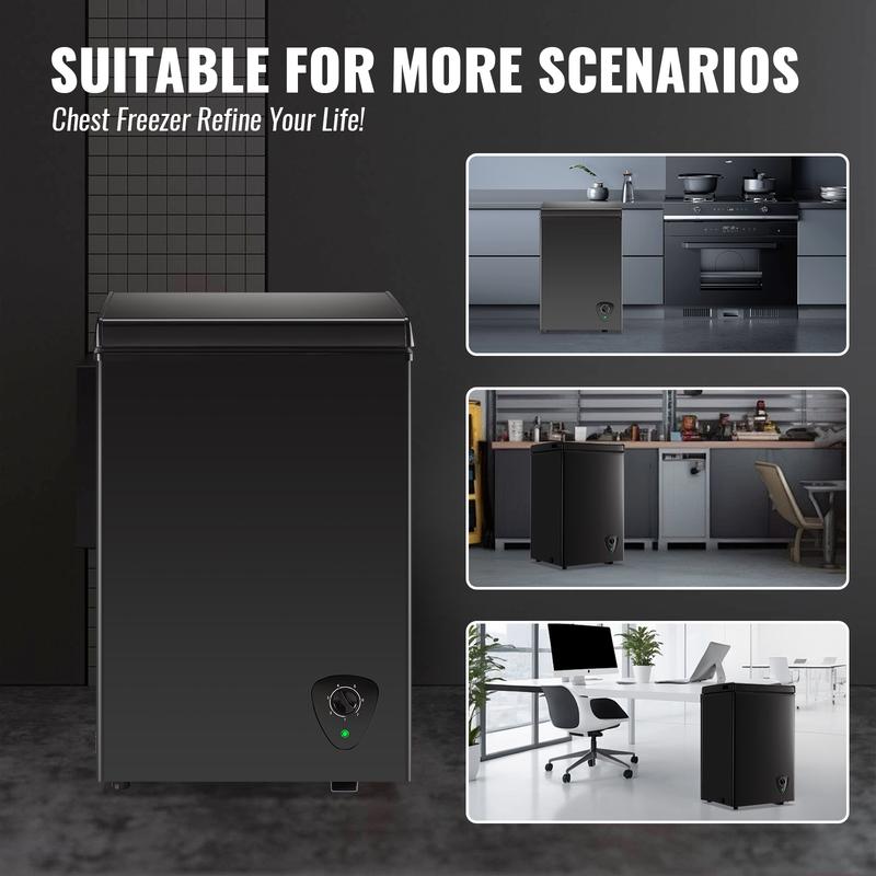 Congelador compacto WANAI de 2.4 pies cúbicos, congelador horizontal ecológico, mini congelador con 7 niveles de temperatura ajustables, cesta de almacenamiento extraíble, ahorro de energía.