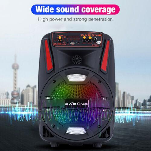 Altavoz portátil Bluetooth PA con subwoofer de 8", altavoz inalámbrico recargable con micrófono, radio FM y LED.