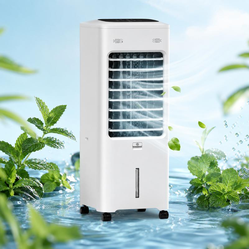 Ventilador enfriador de aire portátil - Humidificador enfriador sin ventilación de 3.5 galones con 2 cajas de hielo reutilizables, control remoto inalámbrico, temporizador programable de 9 horas, oscilación de 110°, 3 modos de enfriamiento, 4 niveles de v