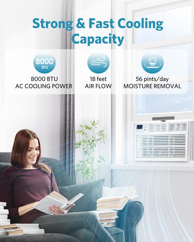 Aire acondicionado de ventana de 5000-14000 BTU, enfría hasta 350 pies cuadrados, 4 modos y 3 velocidades de ventilador, temporizador de 24 horas, control remoto, funcionamiento silencioso, filtro reutilizable summerwins