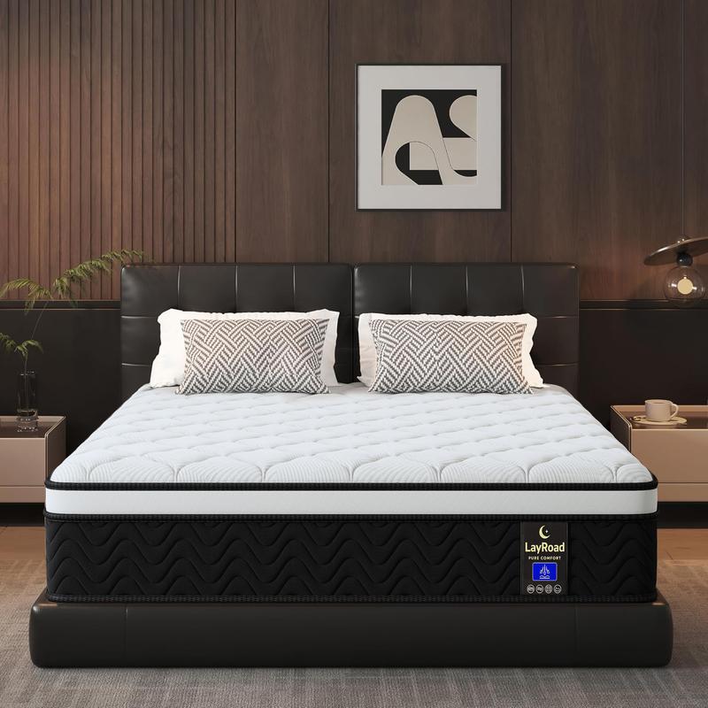 Colchón híbrido de espuma viscoelástica LAYROAD de 12/14 pulgadas, tamaño individual, matrimonial, queen y king, en caja | Muelles ensacados + soporte zonal | Suave y cómodo, alivio de presión, firmeza media, certificado CertiPUR-US (colchones | colchón t