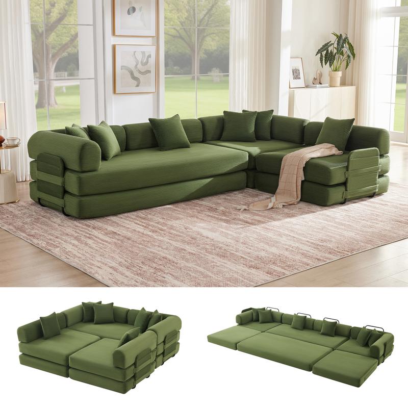【1/2 Paquetes】Sofá cama convertible de 79-118" con 4 almohadas, sofá futón de pana 5 en 1 para espacios pequeños, sofá modular de suelo con estructura de forma fija, para cama de invitados y área de juegos para niños con funda lavable, sofá de peluche par