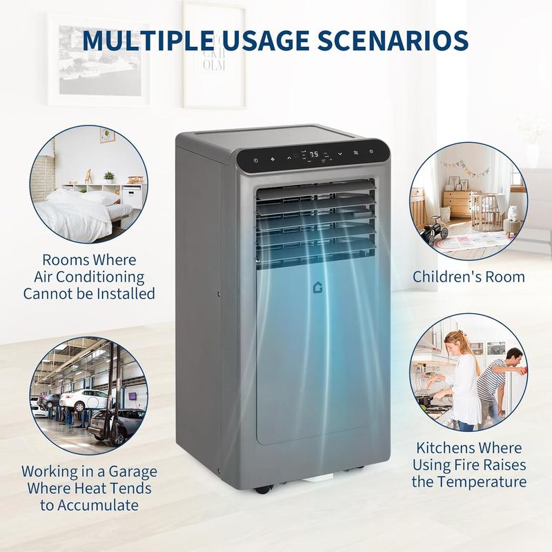 Aires acondicionados portátiles de 8K/10K/12K/14K BTU, unidad de aire acondicionado portátil 3 en 1 para habitaciones de hasta 350/450/550/750 pies cuadrados, deshumidificador, ventilador, ahorro de energía, control remoto, temporizador de 24 horas, modo