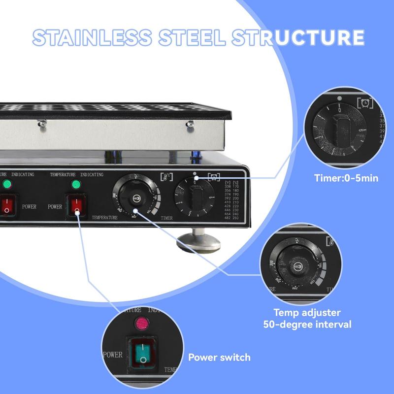 Máquina comercial para hacer mini panqueques, 50 unidades, eléctrica, antiadherente, de acero inoxidable, para el hogar y restaurantes, 1800 W.