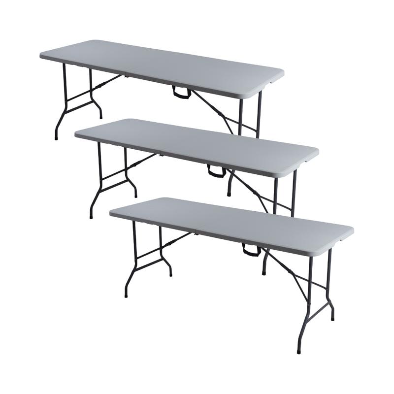 Paquete de 3 Mesas Plegables Blancas 180 cm para Eventos y Fiestas Cómodas y Prácticas