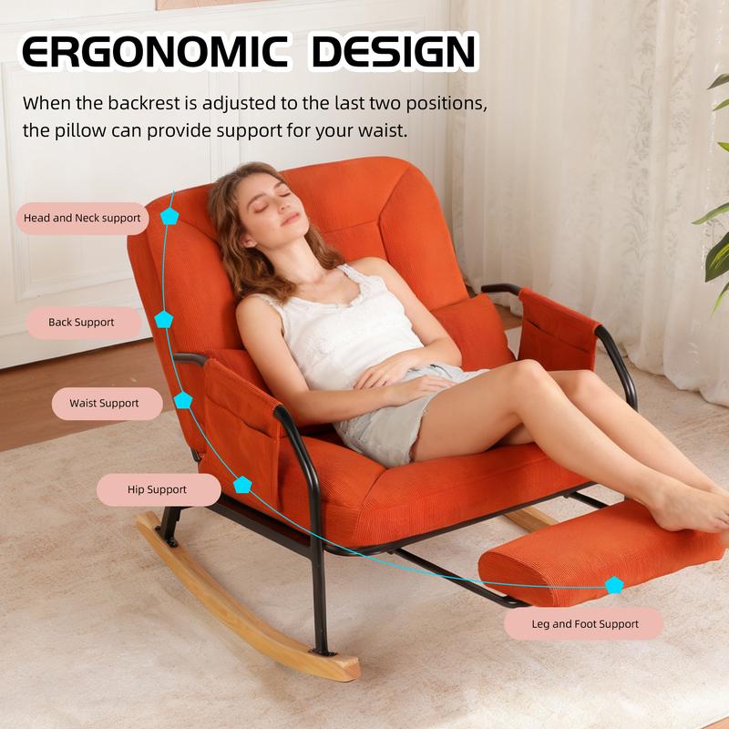 Mecedora de 88 cm con reposapiés, cómodo reposacabezas y respaldo, bolsillos laterales, ideal para relajarse.