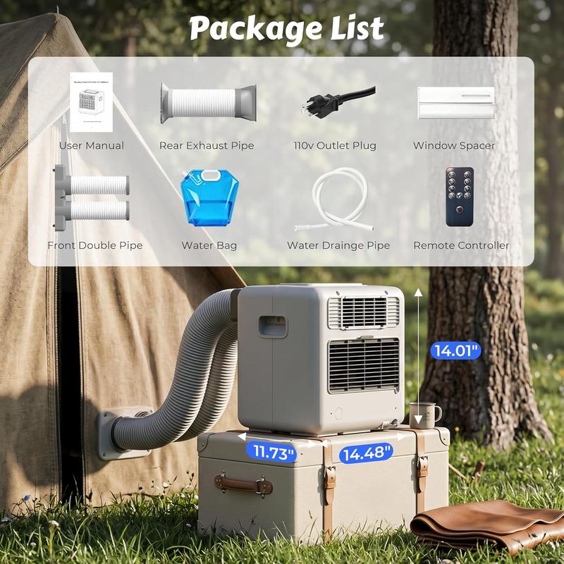 Aire acondicionado portátil Karinear, 3300 BTU (5000 BTU ASHRAE), enfriamiento rápido hasta 16 °C, 3 modos de enfriamiento, temporizador de 24 horas, duradero para camping, caravana, ventilador de refrigeración de aire acondicionado, unidad de aire acondi