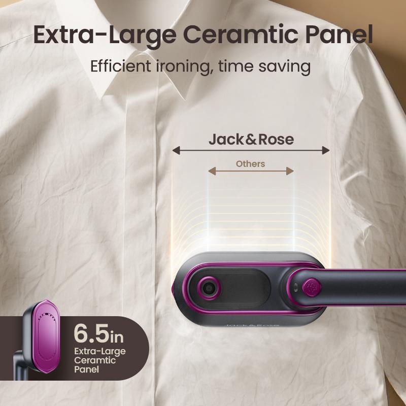 Plancha de vapor y vaporizador de ropa 2 en 1 Jack&Rose - Removedor de arrugas de prendas portátil de mano, calentamiento rápido, suela grande, depósito de agua de 150 ml - Ligero para el hogar, viajes,