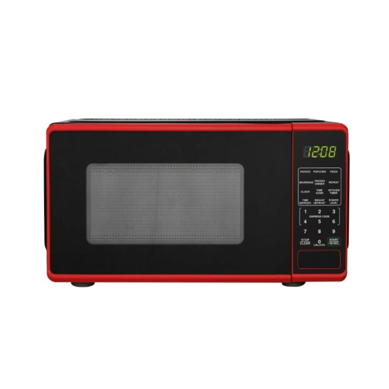 Horno microondas de encimera negro de 0,7 pies cúbicos, 700 vatios, diseño compacto, ideal para cocinar y hornear.
