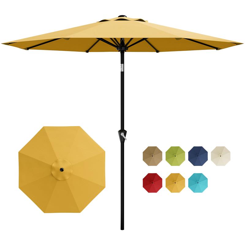 Sombrilla de exterior Garvee Modern de 300 cm (9 pies) resistente con luces LED solares, estructura de 8 varillas de alta resistencia, doble inclinación de 30°, manivela de fácil uso, sombrilla de protección solar resistente a la intemperie para jardín, b