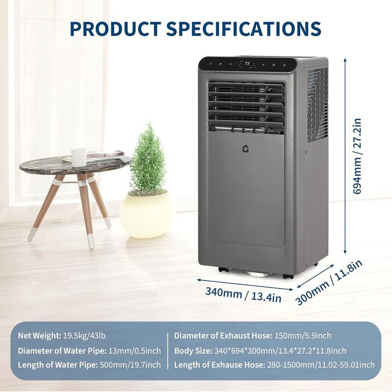 Aires acondicionados portátiles de 8K/10K/12K/14K BTU, unidad de aire acondicionado portátil 3 en 1 para habitaciones de hasta 350/450/550/750 pies cuadrados, deshumidificador, ventilador, ahorro de energía, control remoto, temporizador de 24 horas, modo