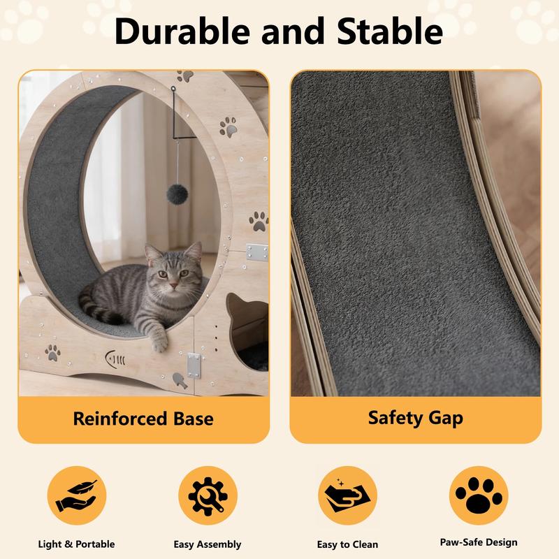 NAVINE Rueda de ejercicio para gatos de 40" para gatos de interior, cinta de correr para gatos con nido, rueda con cierre de seguridad, rascador, casita, escalera y comedero.