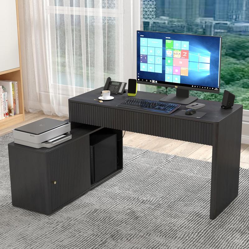 Escritorio moderno Giratree para PC con almacenamiento, escritorio esquinero en forma de L con cajones, escritorio para oficina en casa para dormitorio y espacios pequeños, para escribir, ejecutivo, estudio, trabajo, tocador.