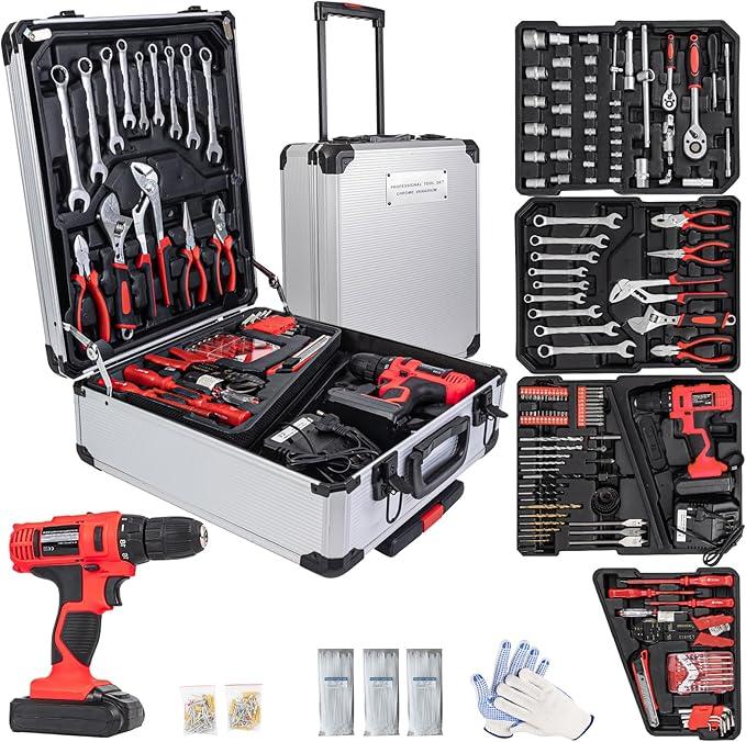 Juego de herramientas eléctricas de 799 piezas, juego de taladro eléctrico de 18 V para hombres, kits de herramientas manuales para el hogar y bricolaje, juego de taladro inalámbrico con embrague de 18+1 piezas para regalo del Día del Padre (llave métrica