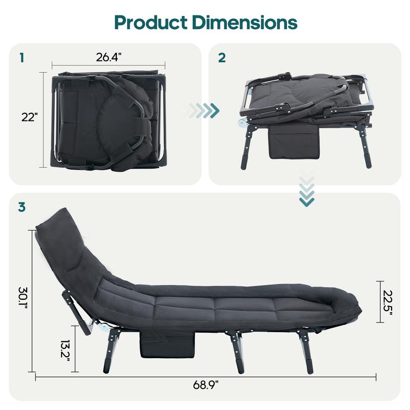 Cama plegable de camping Sweetcrispy para adultos, ajustable en 6 ángulos, con colchón, ideal para acampar, la oficina o actividades al aire libre. Cama plegable ligera que soporta hasta 204 kg (450 lbs).