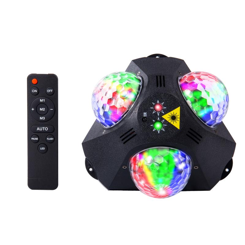 Luces de fiesta disco 4 en 1, 3 luces de discoteca RGB + luces estroboscópicas con patrón rojo y verde para fiestas en casa, habitaciones, bailes, cumpleaños, karaoke, Halloween, Navidad, bodas, espectáculos, clubes, decoración, luces de fiesta, luces de 
