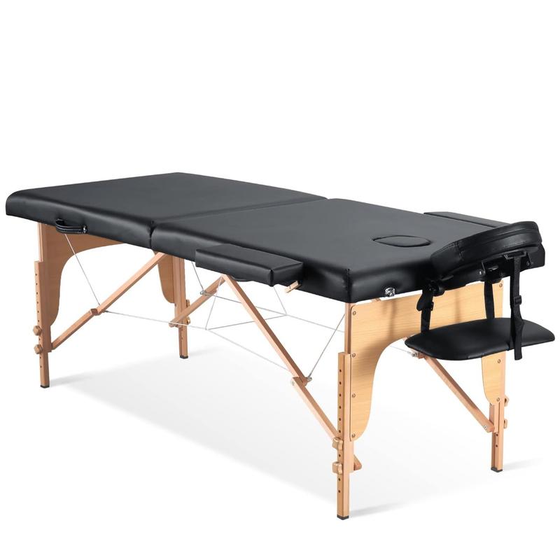 Mesa de masaje portátil ancha, sillón reclinable plegable de 213 cm (84 pulgadas), camilla de spa ajustable en 9 alturas con estuche de transporte, reposacabezas, color marrón (muebles para camping y senderismo).