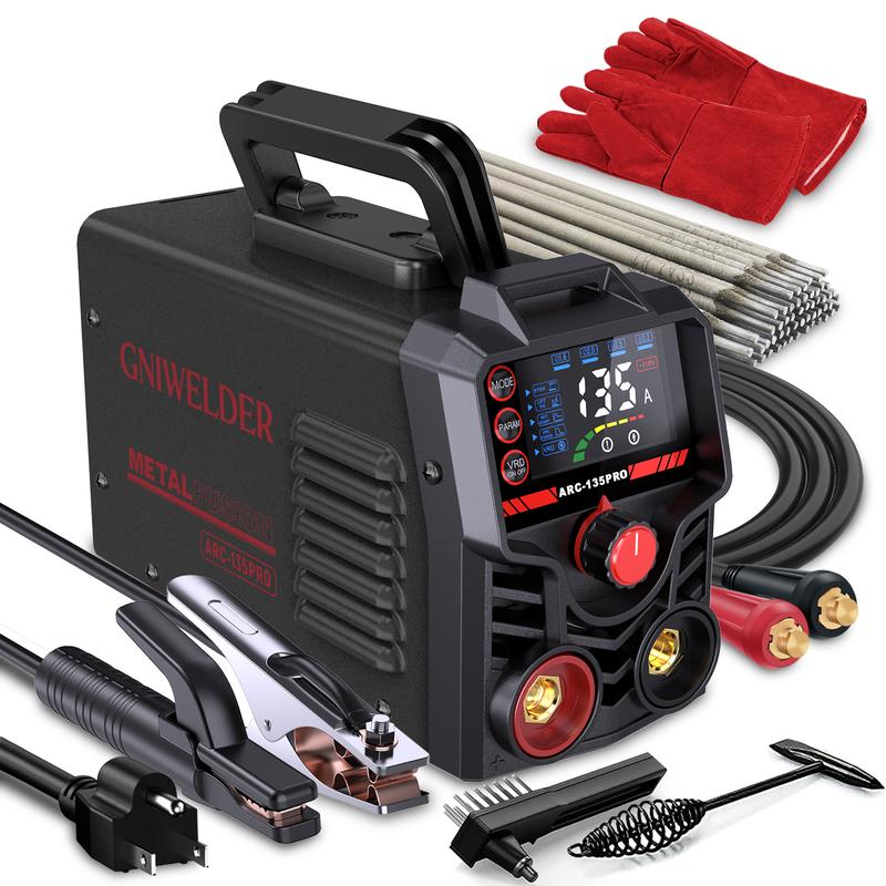 Soldadora de arco portátil GNIWELDER de 110 V, mini máquina de soldadura por arco con varillas de soldadura E6013, cable de alimentación de cobre puro, cables de soldadura de 2 m, gran pantalla LED, selección inteligente de varillas, arranque en caliente,