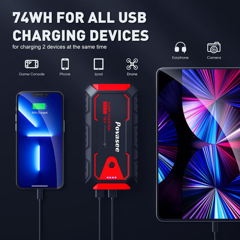Arrancador portátil universal de 12 V y 14000 mAh para motores de gasolina/diésel de hasta 10 L/8 L - Batería externa integrada y cargador para móviles